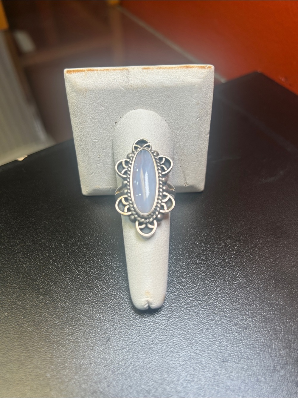 Sterling Silver Blue Chalcedony Filigree Statement Ring